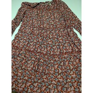 Knox Rose Women's Red Floral Smocked Boho Peasant Dress Flowy Size M Long Sleeve